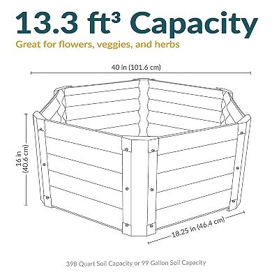 Sunnydaze Corrugated Steel Hexagon Raised Garden Bed - Gray - 40 in