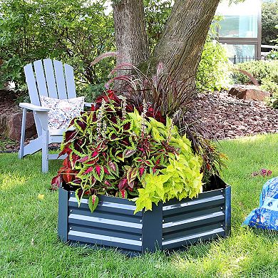 Sunnydaze Galvanized Steel Hexagon Raised Garden Bed - 40 in - Dark Gray