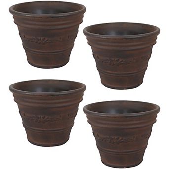 Sunnydaze 13 in Laurel Dual-Wall Polyresin Planter - Rust