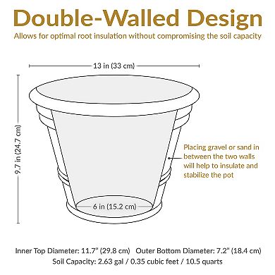 Sunnydaze 13 in Laurel Dual-Wall Polyresin Planter - Rust