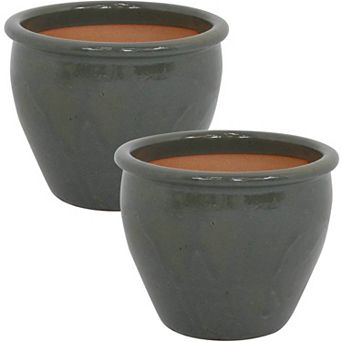 Sunnydaze Chalet Glazed Ceramic Planter - Set of 2