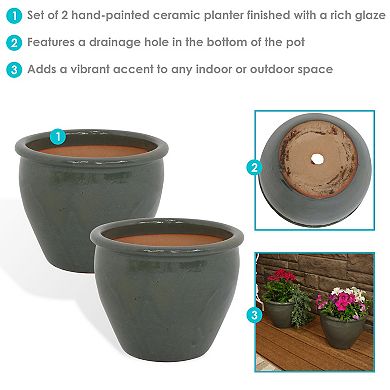 Sunnydaze 12 in Chalet Glazed Ceramic Planter - Gray - Set of 2