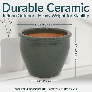 Sunnydaze 12 in Chalet Glazed Ceramic Planter - Gray - Set of 2