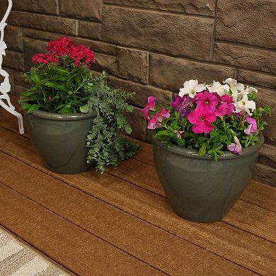 Sunnydaze 12 in Chalet Glazed Ceramic Planter - Gray - Set of 2