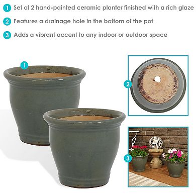 Sunnydaze Set Of 2 Studio Glazed Ceramic Planter - 11"