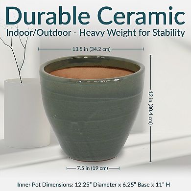 Sunnydaze 13.5 in Resort High-Fired Glazed Ceramic Planter - Gray