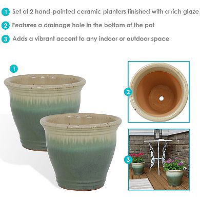 Sunnydaze 11 in Studio Glazed Ceramic Planter - Seafoam - Set of 2