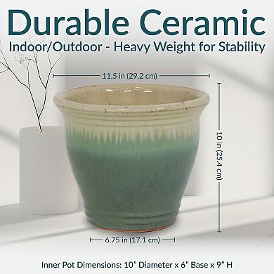 Sunnydaze 11 in Studio Glazed Ceramic Planter - Seafoam - Set of 2