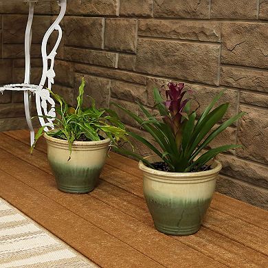 Sunnydaze 9 in Studio Glazed Ceramic Planter - Seafoam - Set of 2