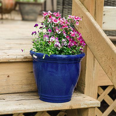 Sunnydaze 11 in Studio Glazed Ceramic Planter - Imperial Blue - Set of 2