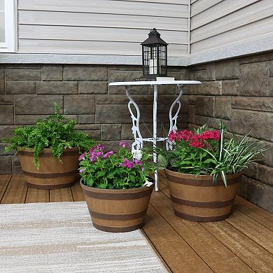 Sunnydaze Resin Rustic Cask Outdoor Planter 13 In, 15 In, 17 In - Set Of 3