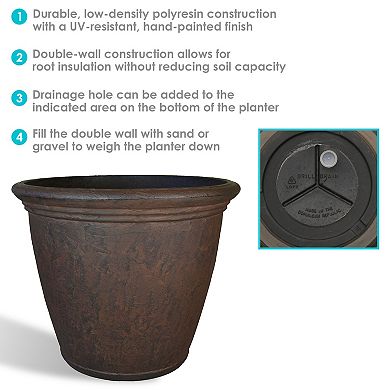 Sunnydaze 15.25 in Anjelica Dual-Wall Polyresin Planter