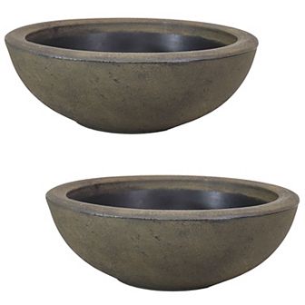 Sunnydaze 20.75 in Percival Round Polyresin Outdoor Planter - Sable - 2 pk