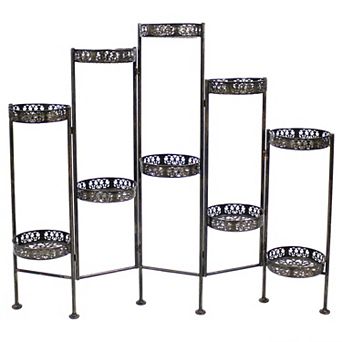 Sunnydaze Bronze Steel 10 tier Staggered Folding Plant Stand - 46.5 In