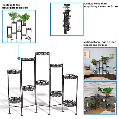 Sunnydaze Bronze Steel 10-tier Staggered Folding Plant Stand - 46.5 In