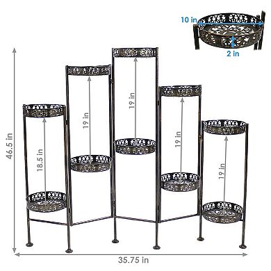 Sunnydaze Bronze Steel 10-tier Staggered Folding Plant Stand - 46.5 In
