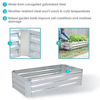 Sunnydaze Galvanized Steel Rectangle Raised Garden Bed - 48 in - Silver