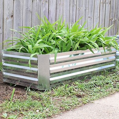 Sunnydaze Galvanized Steel Rectangle Raised Garden Bed - 48 in - Silver