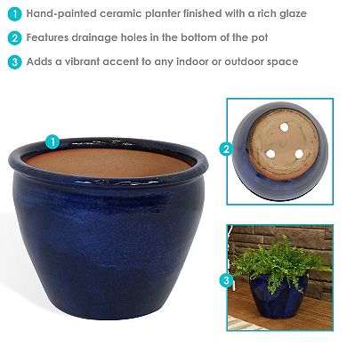 Sunnydaze 14.5 in Chalet High-Fired Glazed Ceramic Planter - Dark Green