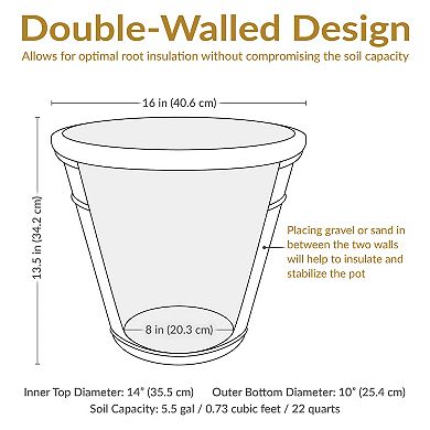 Sunnydaze 16 in Arabella Dual-Wall Polyresin Planter - Rust - Set of 4