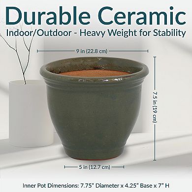 Sunnydaze 9 in Studio Glazed Ceramic Planter - Gray - Set of 2