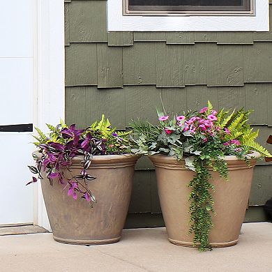 Sunnydaze 24 in Anjelica Unbreakable Polyresin Planter - Beige - Set of 2