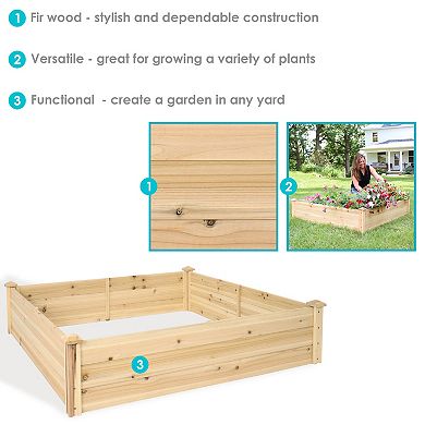 Sunnydaze Wooden Fir Square Raised Garden Bed - 48 in - Natural