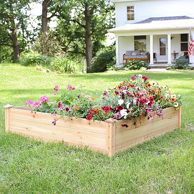 Sunnydaze Wooden Fir Square Raised Garden Bed - 48 in - Natural