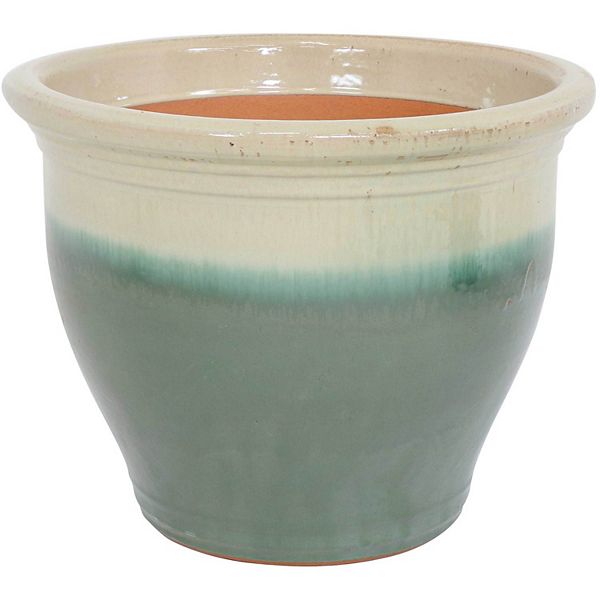 Sunnydaze 18 in Studio High-Fired Glazed Ceramic Planter - Seafoam