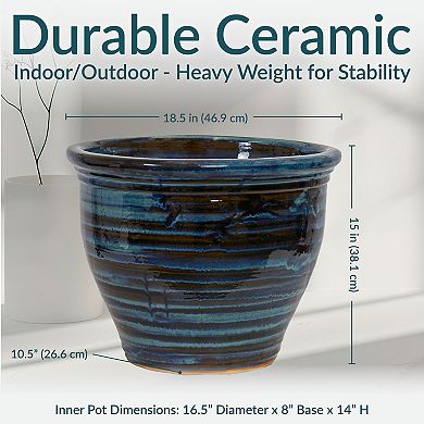Sunnydaze Studio High-Fired Glazed Ceramic Planter