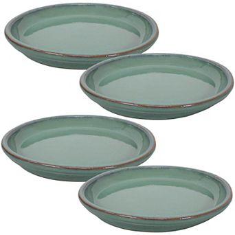 Sunnydaze 7 in Glazed Ceramic Flower Pot/Plant Saucer - Set of 4