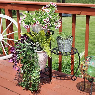 Sunnydaze 3-Tier Triple Plant Stand with Checkered Base - 24 in - Set of 2