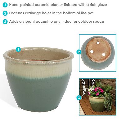 Sunnydaze 14.5 in Chalet High-Fired Glazed Ceramic Planter - Seafoam
