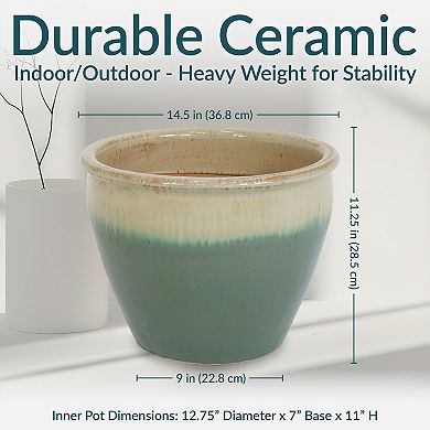 Sunnydaze 14.5 in Chalet High-Fired Glazed Ceramic Planter - Seafoam