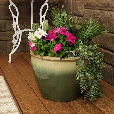 Sunnydaze 14.5 in Chalet High-Fired Glazed Ceramic Planter - Seafoam