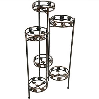Sunnydaze Bronze Steel 6 tier Staggered Folding Plant Stand - 45 in