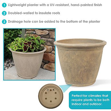 Sunnydaze 24 in Anjelica Unbreakable Polyresin Planter - Beige - Set of 4
