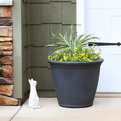 Sunnydaze 24 in Anjelica Unbreakable Polyresin Planter - Slate Finish