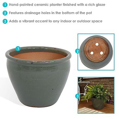 Sunnydaze 14.5 in Chalet High-Fired Glazed Ceramic Planter - Gray