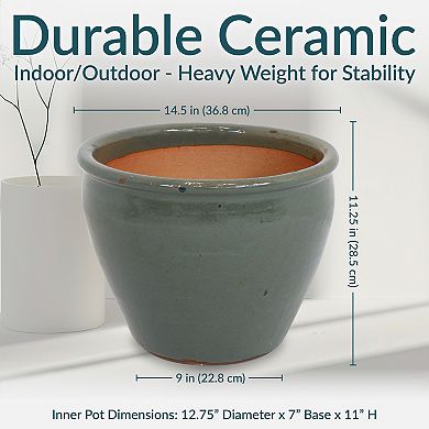 Sunnydaze 14.5 in Chalet High-Fired Glazed Ceramic Planter - Gray