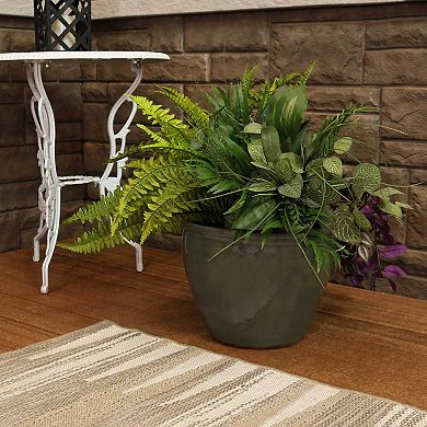 Sunnydaze 14.5 in Chalet High-Fired Glazed Ceramic Planter - Gray