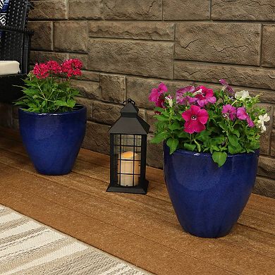 Sunnydaze Resort Glazed Ceramic Planter - Set of 2