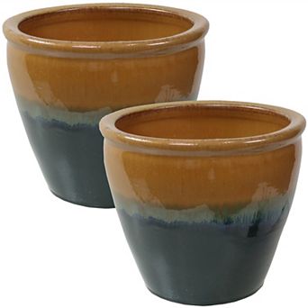 Sunnydaze Chalet Glazed Ceramic Planter - Set of 2