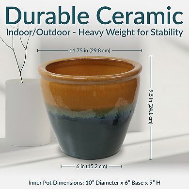 Sunnydaze 12 in Chalet Glaze Ceramic Planter - Forest Lake Green - Set of 2