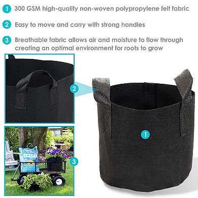 Sunnydaze 10-Pack Garden Grow Bags with Handles - Non-Woven Fabric - 10-Gallon