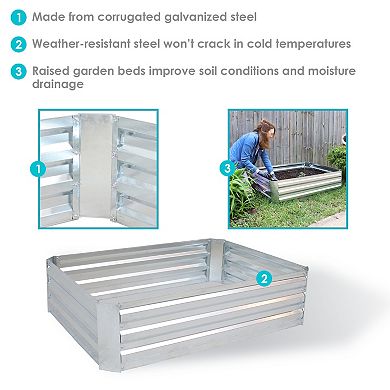 Sunnydaze Galvanized Steel Rectangle Raised Garden Bed - 47 in - Silver