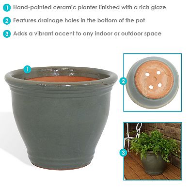Sunnydaze Studio Indoor/outdoor Glazed Ceramic Planter - 15"