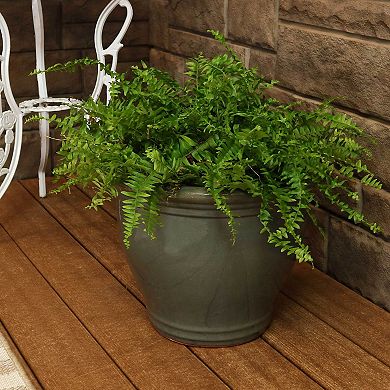 Sunnydaze 15 in Studio High-Fired Glazed Ceramic Planter - Gray