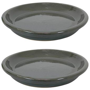 Sunnydaze 7 in Glazed Ceramic Flower Pot/Plant Saucers - Set of 2