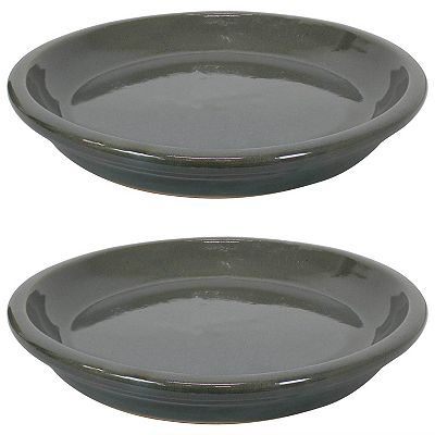 Sunnydaze Set of 2 Glazed Ceramic Planter Saucers - Gray - 7"
